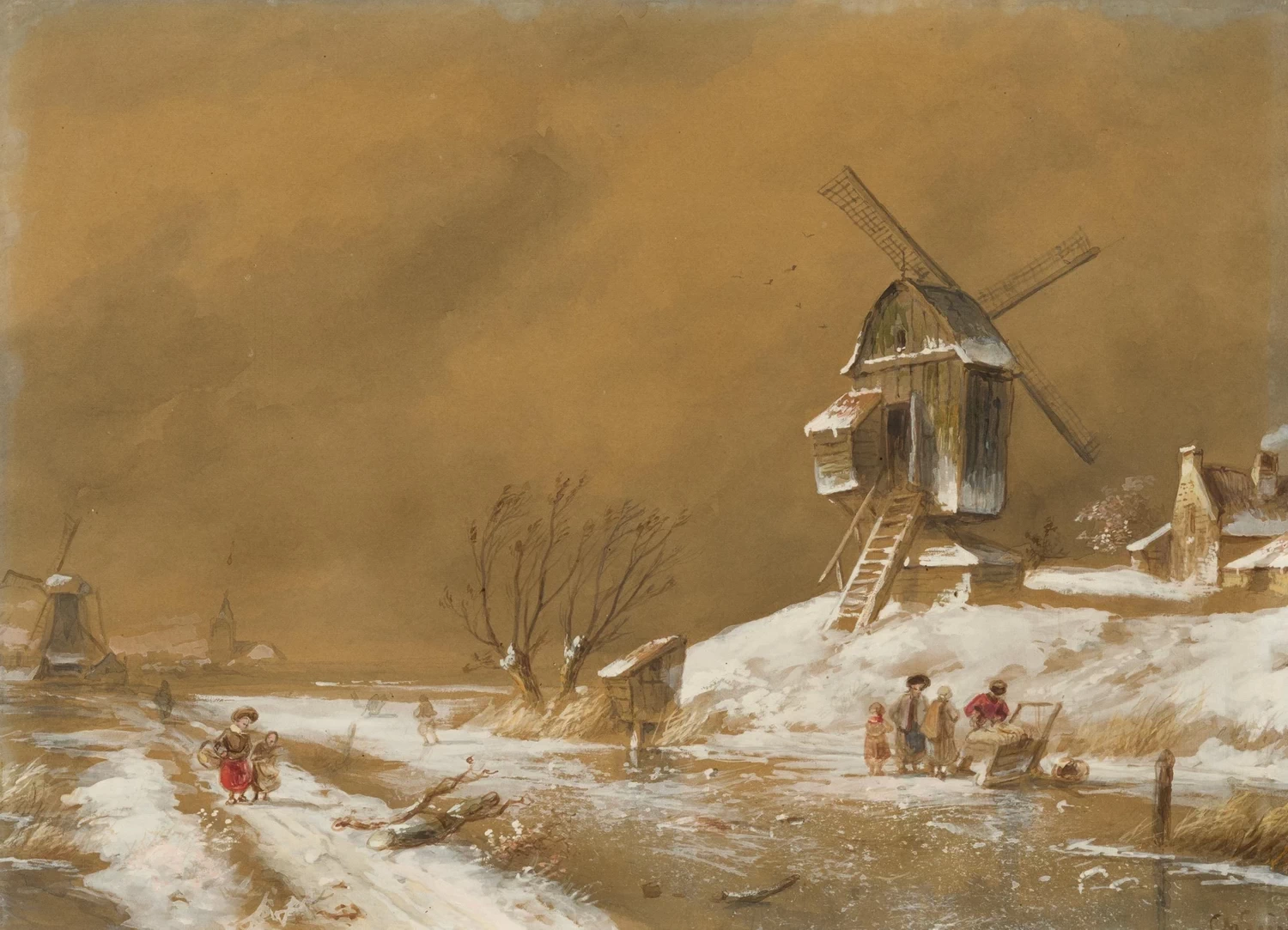 Charles Leickert - Paesaggio fluviale olandese in inverno